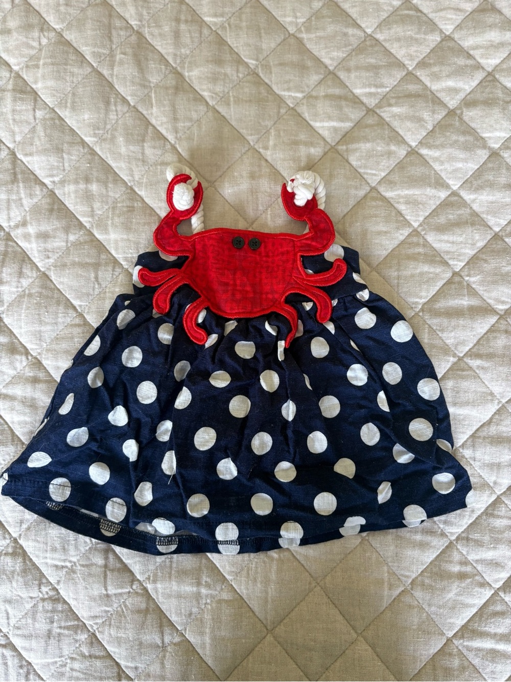 Mud Pie Navy Polka Dot top with Red Crab Applique